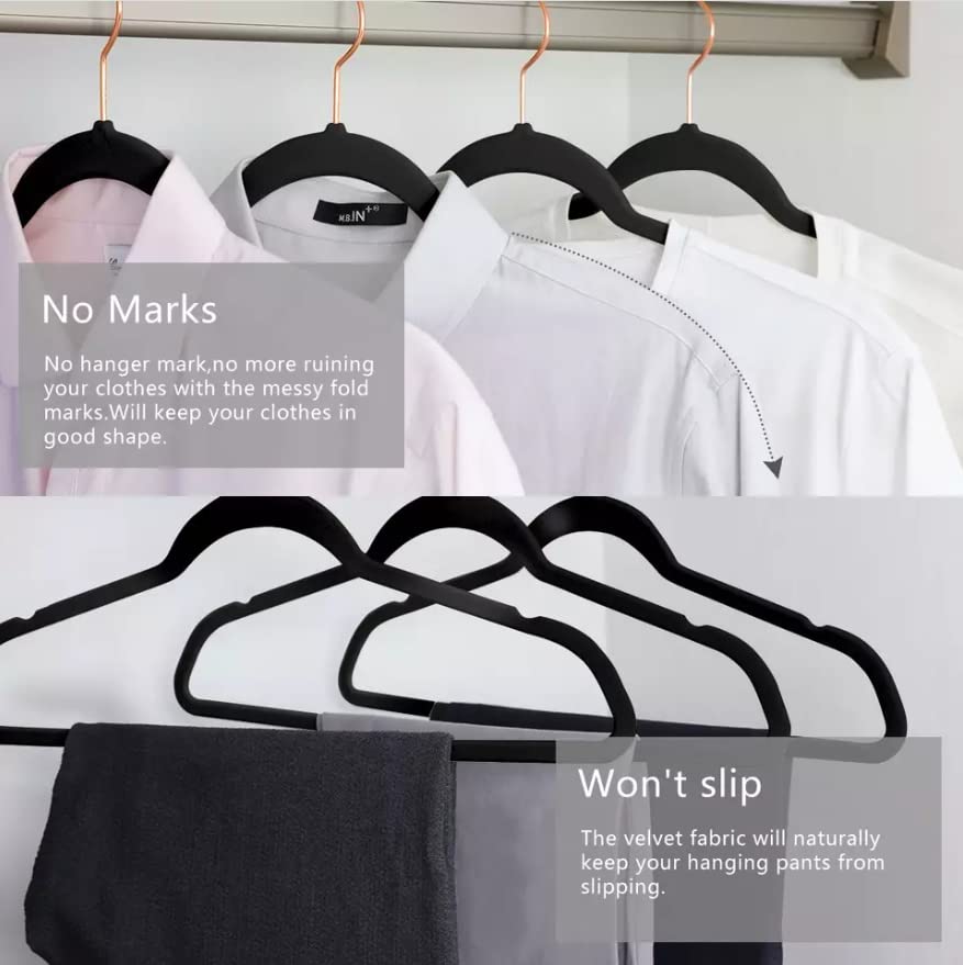 Coat Hangers Velvet 100-Pack Black with Golden Hooks, Non-Slip Hanger - Image 9