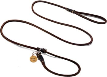 Luxury Genuine Leather Slip Dog Leash Deluxe Slip Lead with Adjustable Collar