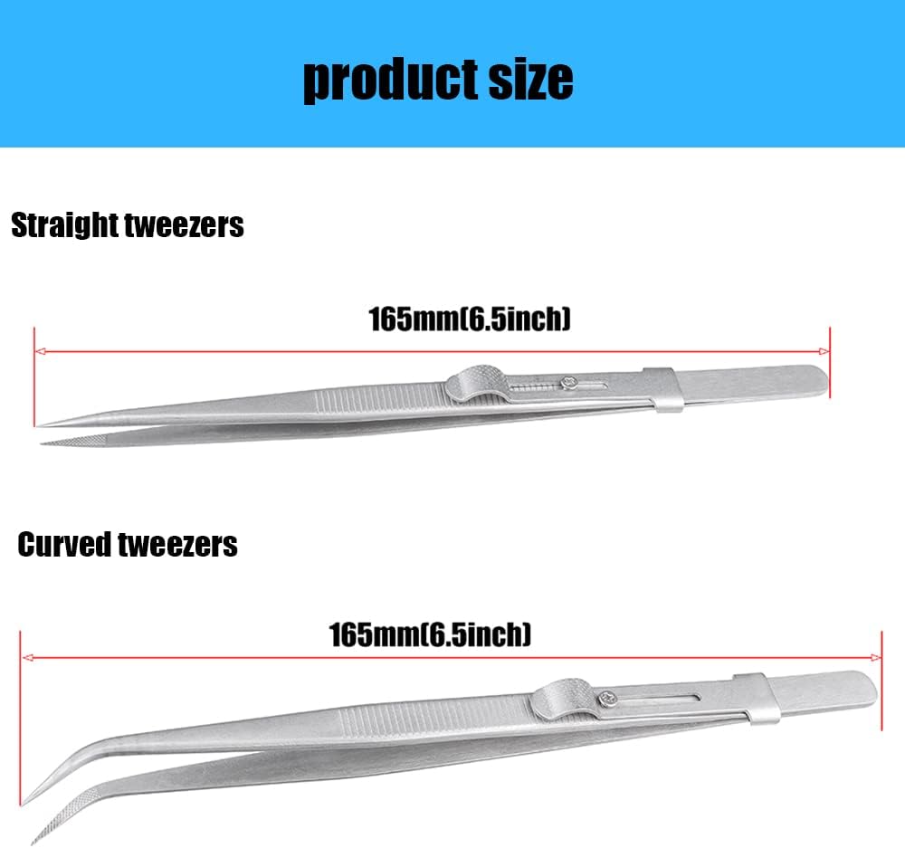 Professional Diamond Tweezers, 2Pcs Stainless Steel Straight and Curved Pointed - Image 3