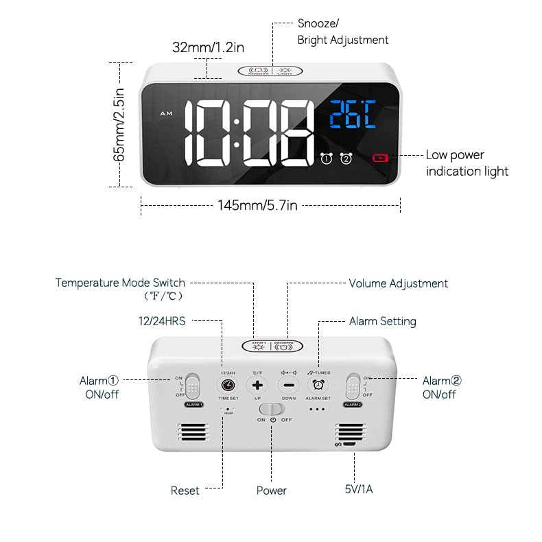 Digital Alarm Clock with Large Led Temperature Display, Portable Alarm Clock - Image 7