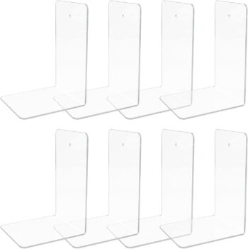 8 PCS Acrylic Book Ends, Bookends for Shelves, Clear Book Holder, Decorative