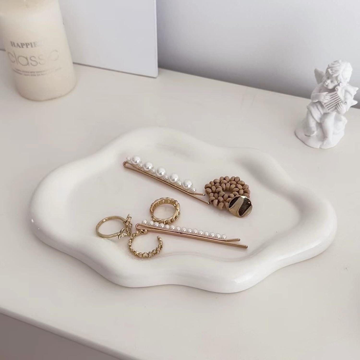 Ceramic Jewelry Tray Dish for Ring Key Trinket, Cute Cloud Shape Decorative