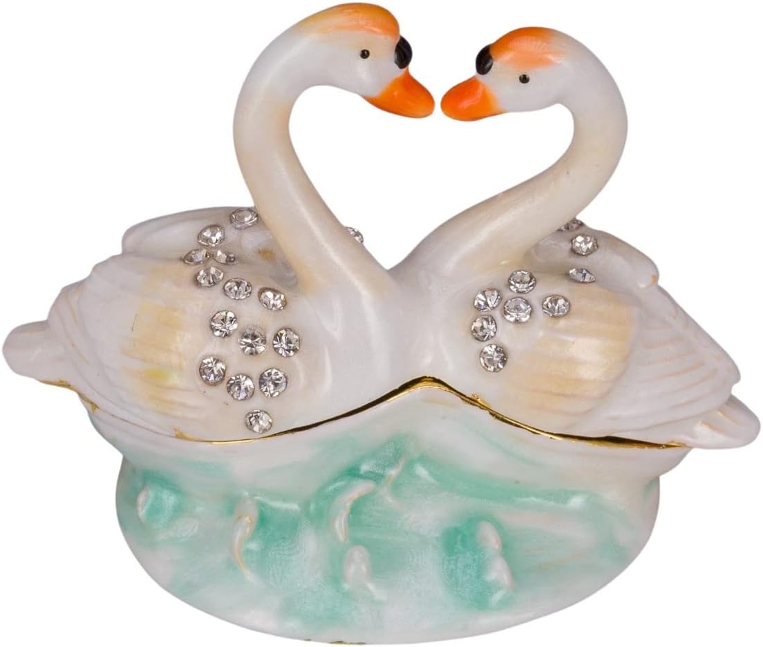 Faberge Style Egg Music Box Trinket Jewel Box with Two Swans 17 cm - Image 4