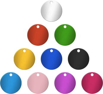 Blank Pet Tags, 10 PCS Colorful Round Aluminum Dog Tag for Pet Name, Phone