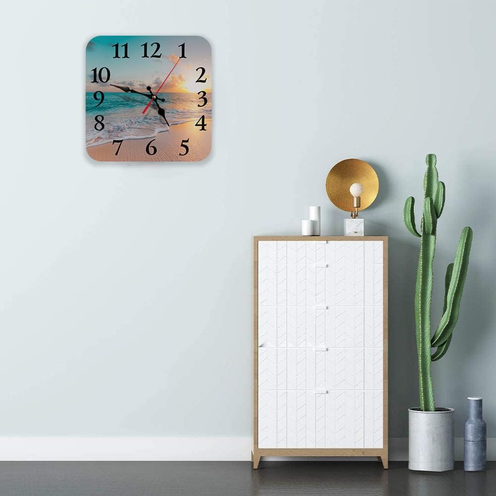 Wall Clock, Square Silent Non Ticking Clock 12 Inch, Sea Beach Blue Sky Sand - Image 3