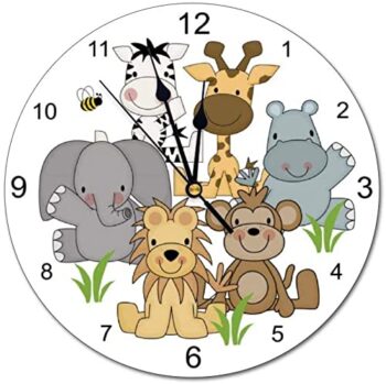 Animals Safari Kids Wall Clock Girl Boy Baby Nursery Room Jungle Round Silent