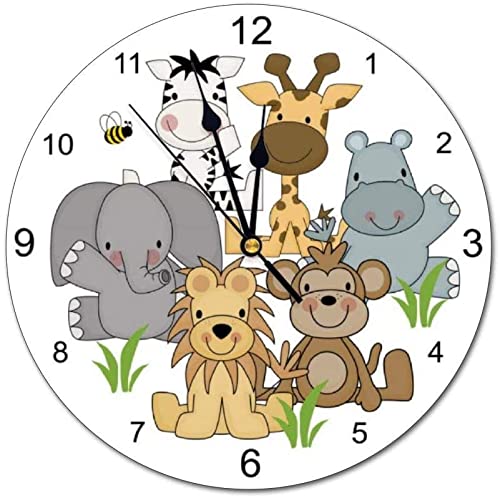 Animals Safari Kids Wall Clock Girl Boy Baby Nursery Room Jungle Round Silent