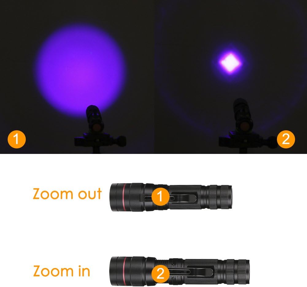 LED Blacklight Ultraviolet Flashlight, 3 Modes Zoomable Black Light 395nm UV - Image 3