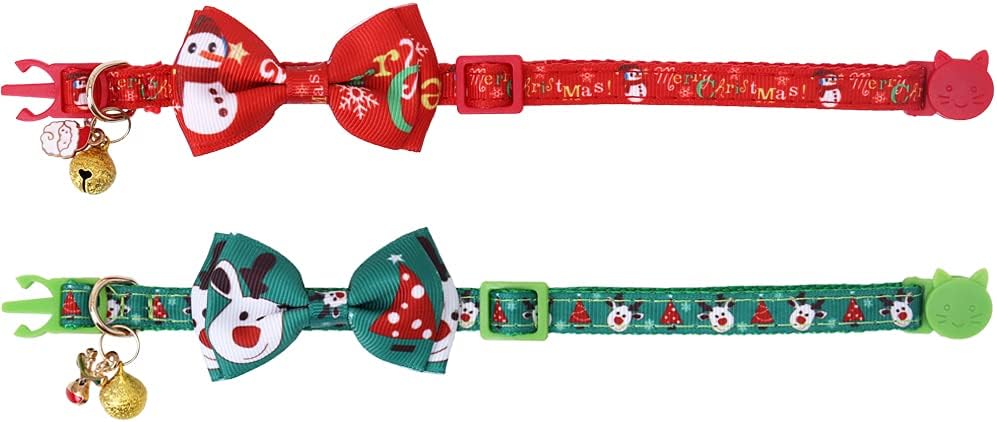 Christmas Cat Collar Breakaway with Bow Tie and Bell for Kitty Adjustable Safety - Image 4