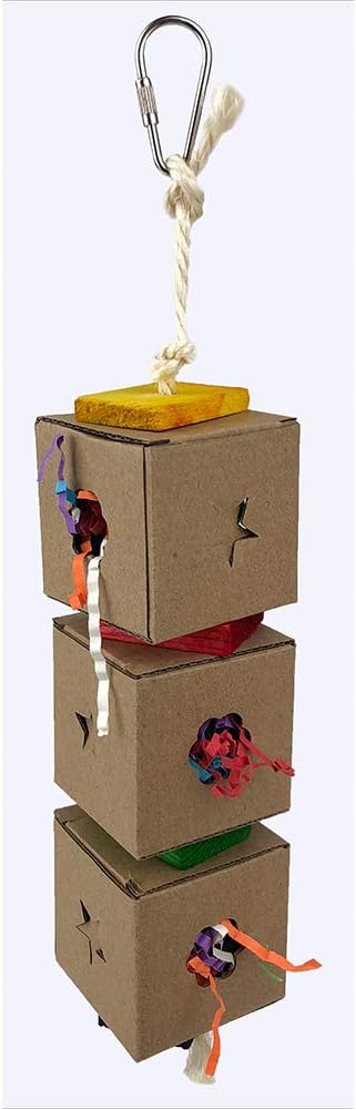 Triple Foraging Boxes with Paper Toy for Birds, White