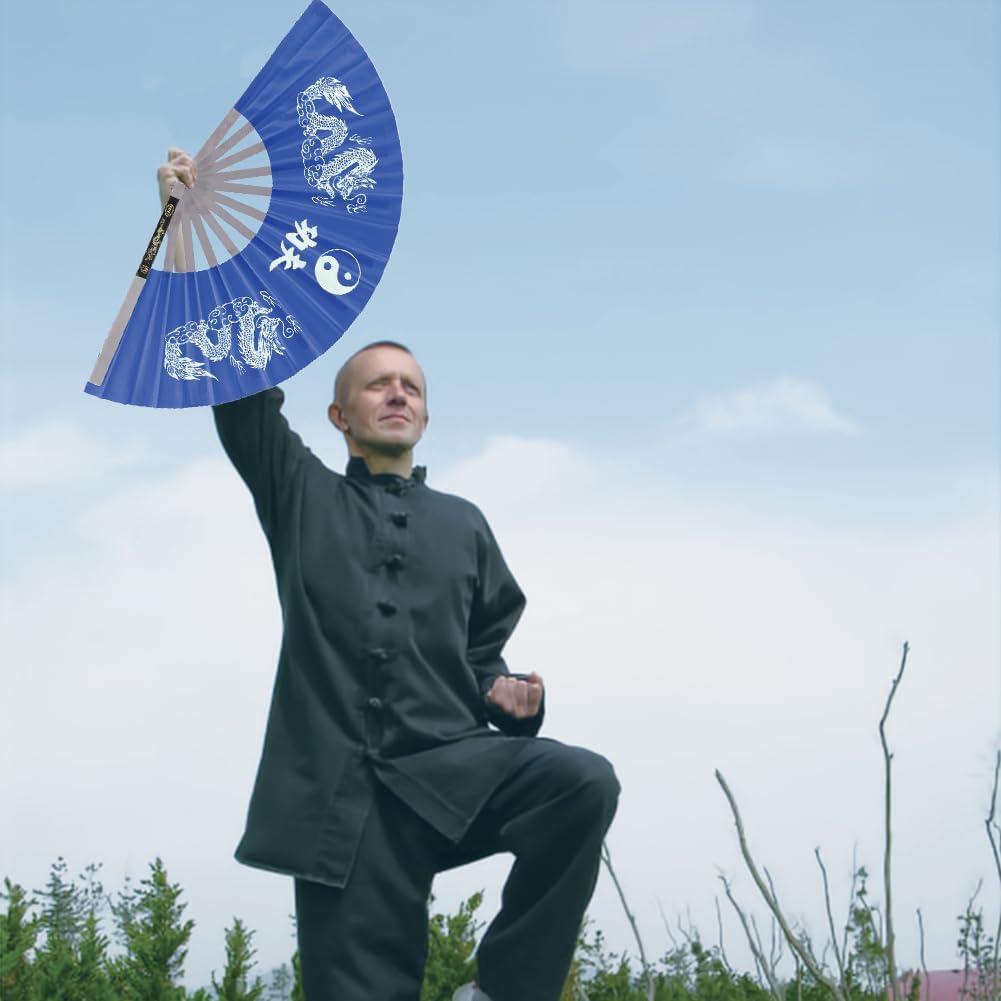 Tai Chi Fan, Stainless Steel Kung Fu Fan Large Folding Hand Fan Nylon Cloth - Image 2