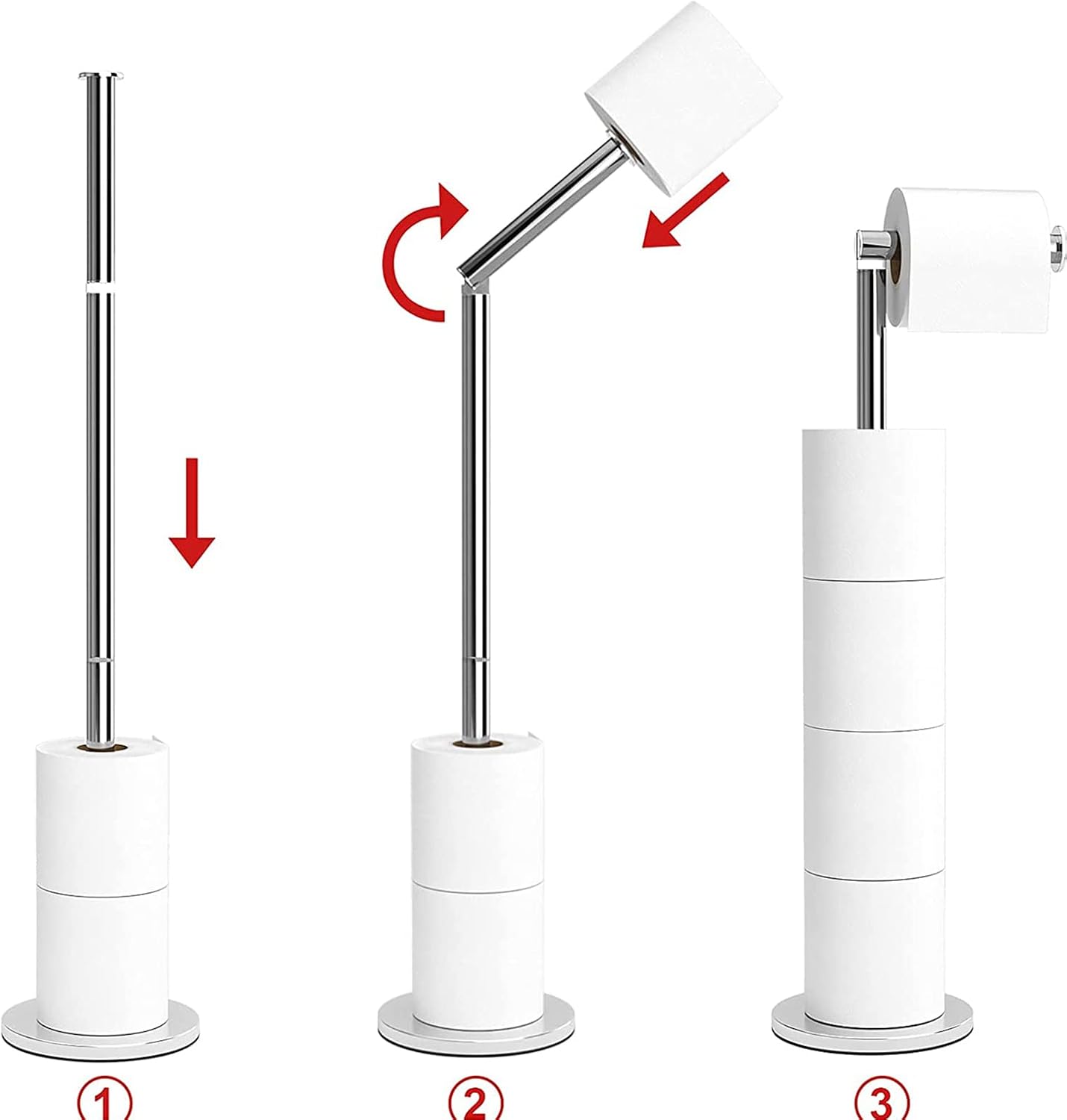 Folding Toilet Paper Holder Stand, Freestanding Toilet Roll Holder, Stainless - Image 4