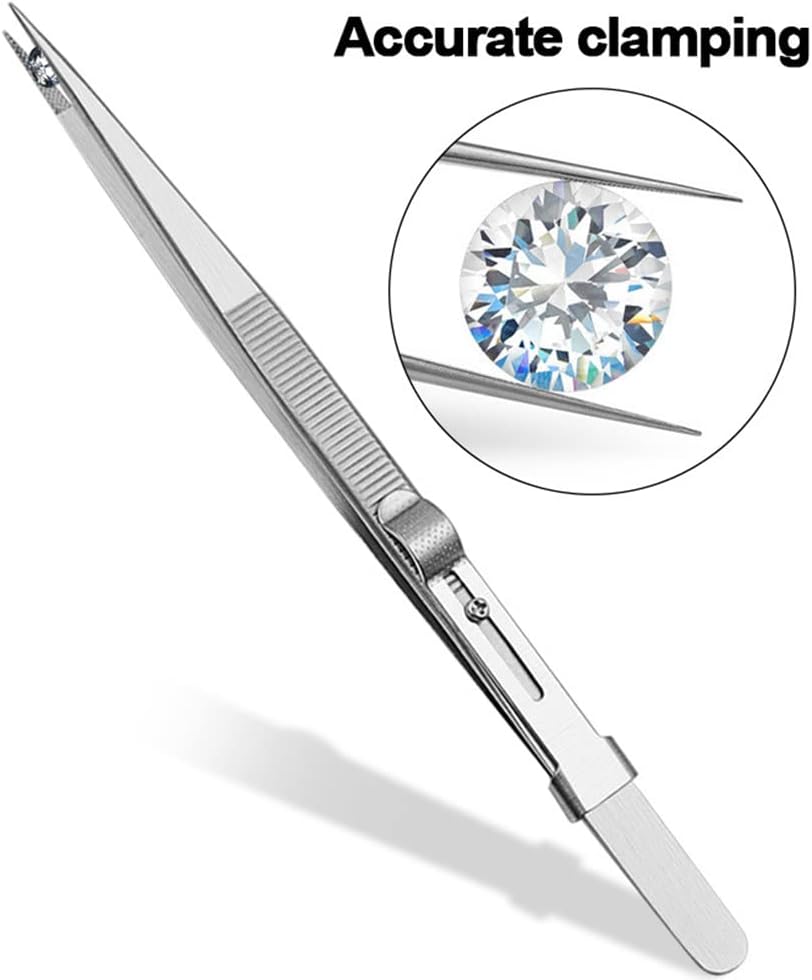 Professional Diamond Tweezers, 2Pcs Stainless Steel Straight and Curved Pointed - Image 4