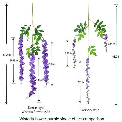 12pcs Artificial Wisteria Flowers Purple 3.6 Feet/Piece Dense Artificial - Image 2