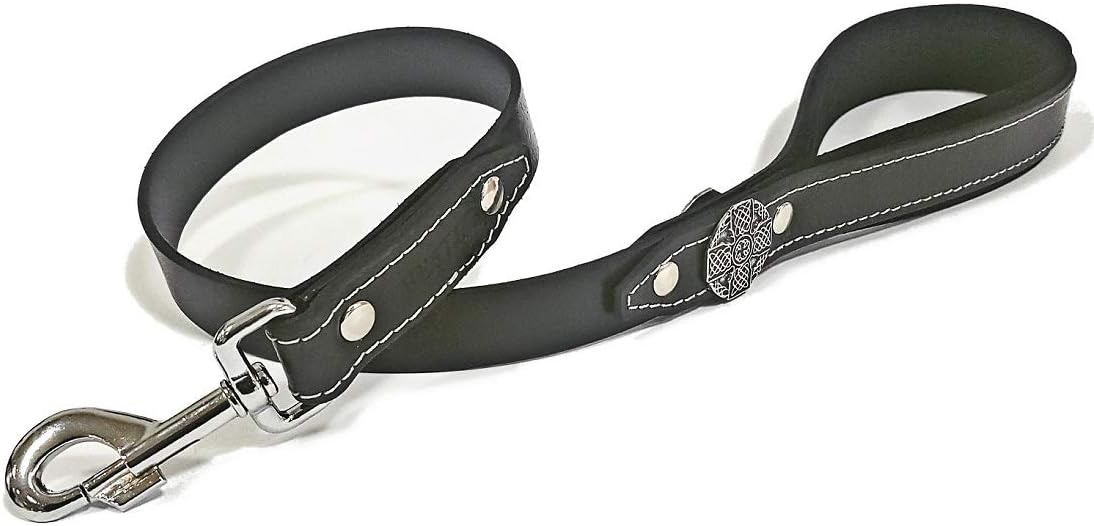 Genuine Leather Heavy Duty Short Leash Black