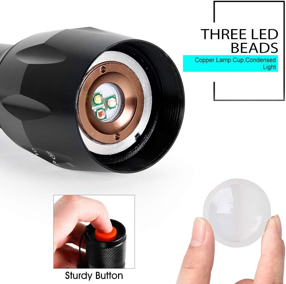 Red Green White Flashlight, 1000 lumens Powerful LED Waterproof Adjustable Focus - Image 6