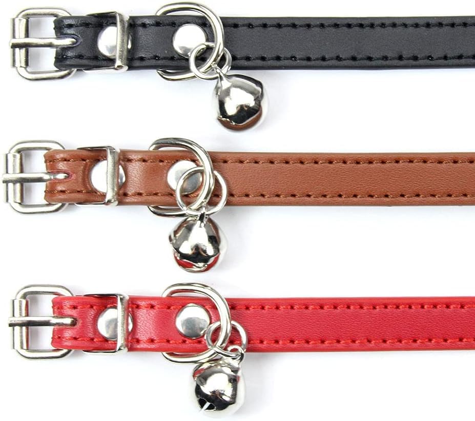 Dog Collar with Bell, PU Leather Adjustable Kitten Collar for Small Puppy Kitten - Image 5