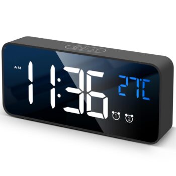 Digital Alarm Clock with Large Led Temperature Display, Portable Alarm Clock