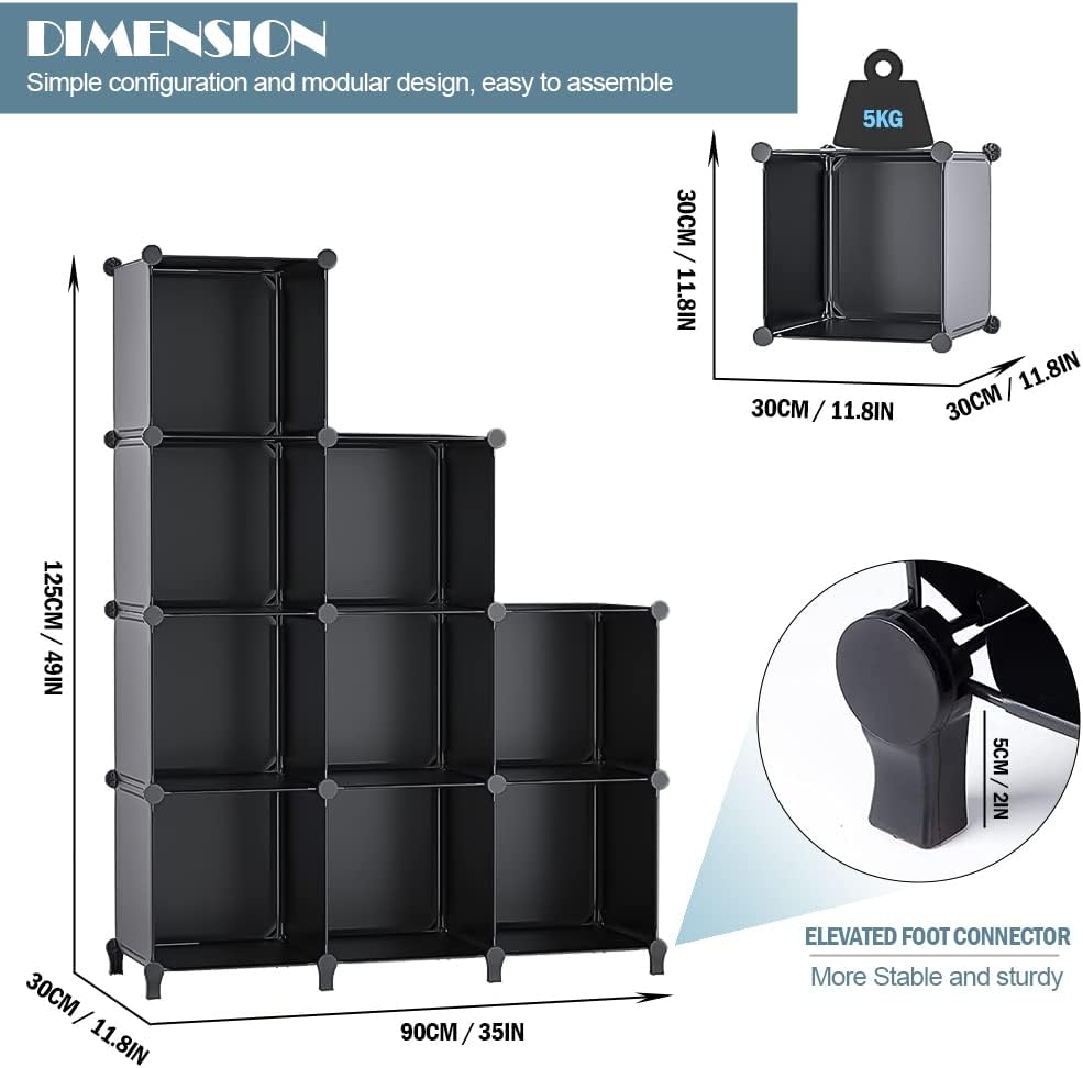 Cube Storage Organizer 9-Cube Closet Organizer with Hammer Cabinet Storage Black - Image 3