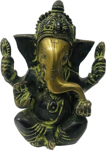 Antique Green Lord Ganesha Statue Ganesh Brass Statue Idol ganpati Bappa Brass