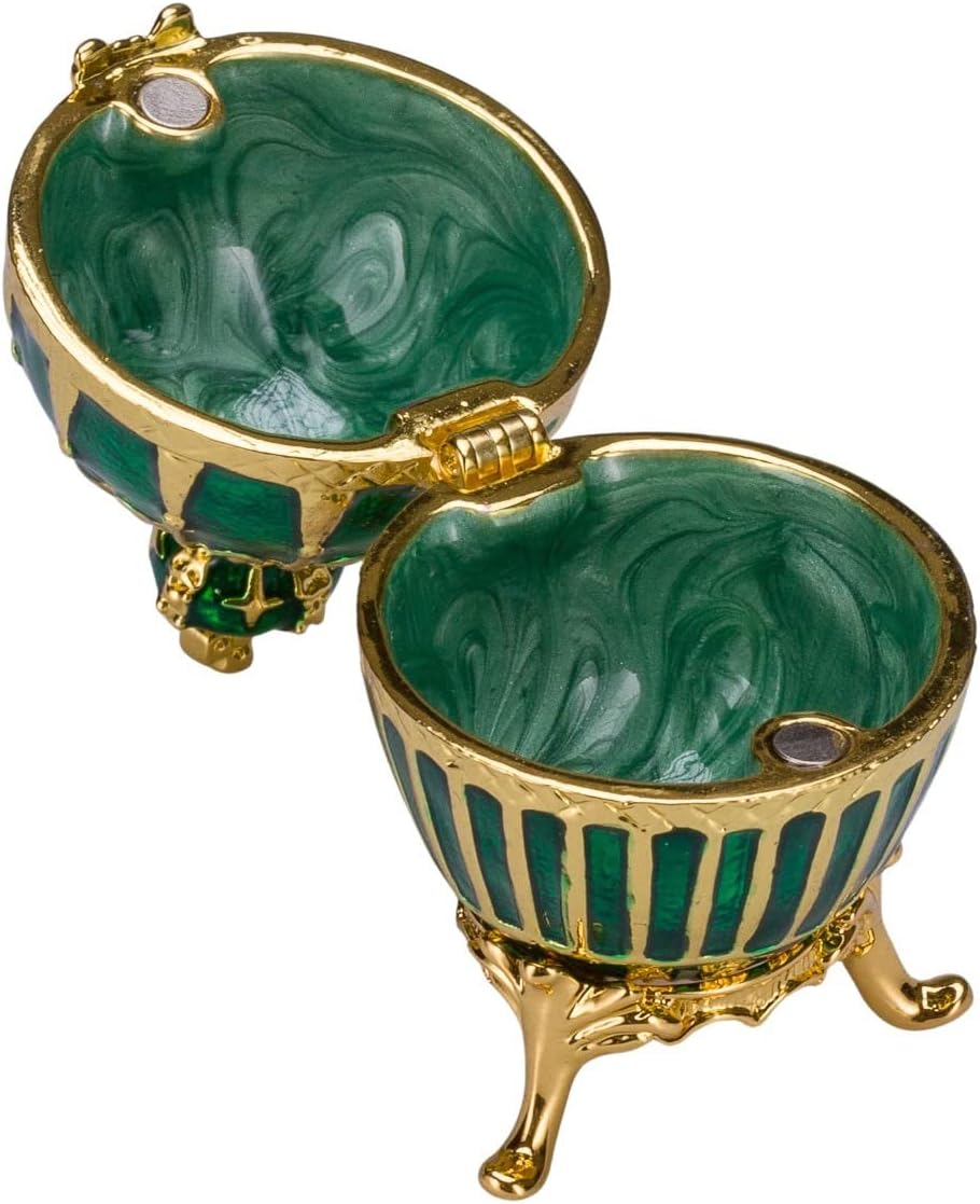 Faberge style Ribbed Egg Trinket Jewel Box with Emperor's Crown 6,5 cm green - Image 2