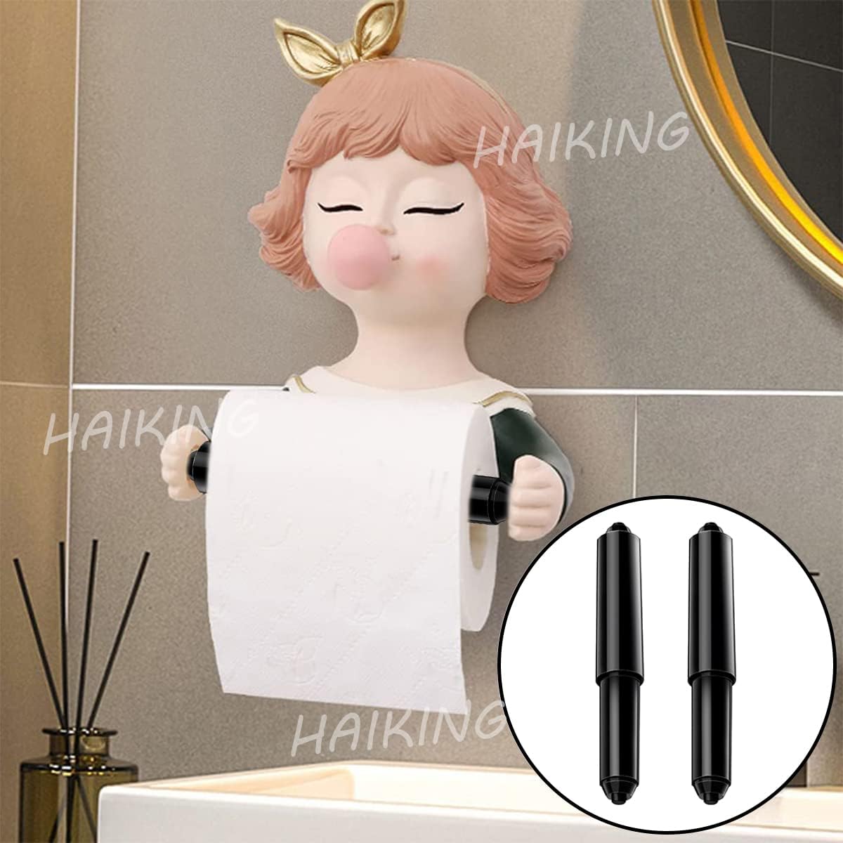 Toilet Paper Holder Roller, 2 Pcs Black Replacement Plastic Spring Loaded Insert - Image 4