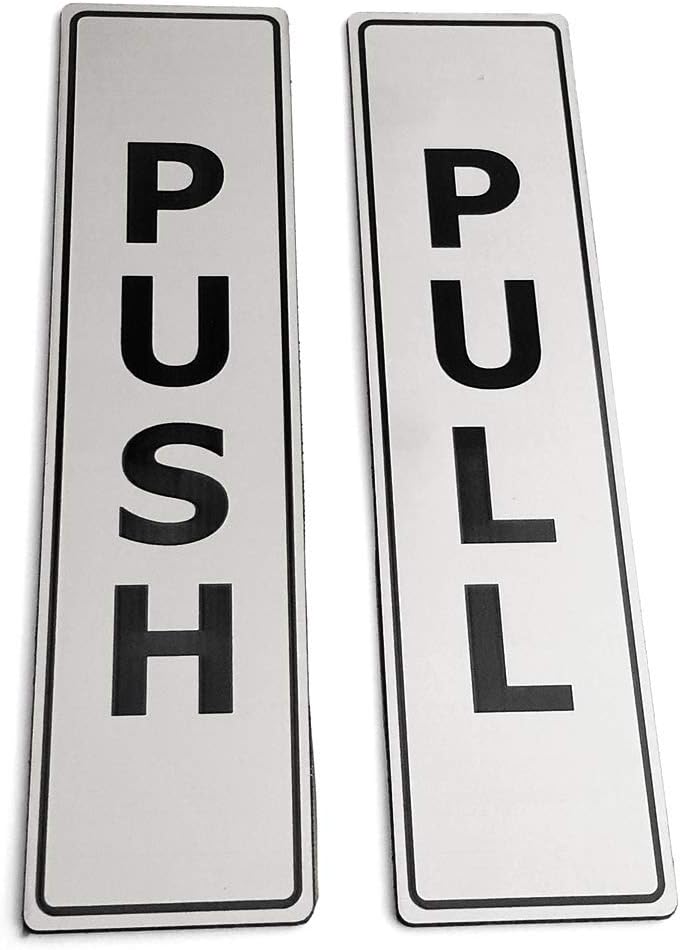 Silver Push Pull Set Pair of Door Signs for Businesses, Restaurants, Bars - Image 2