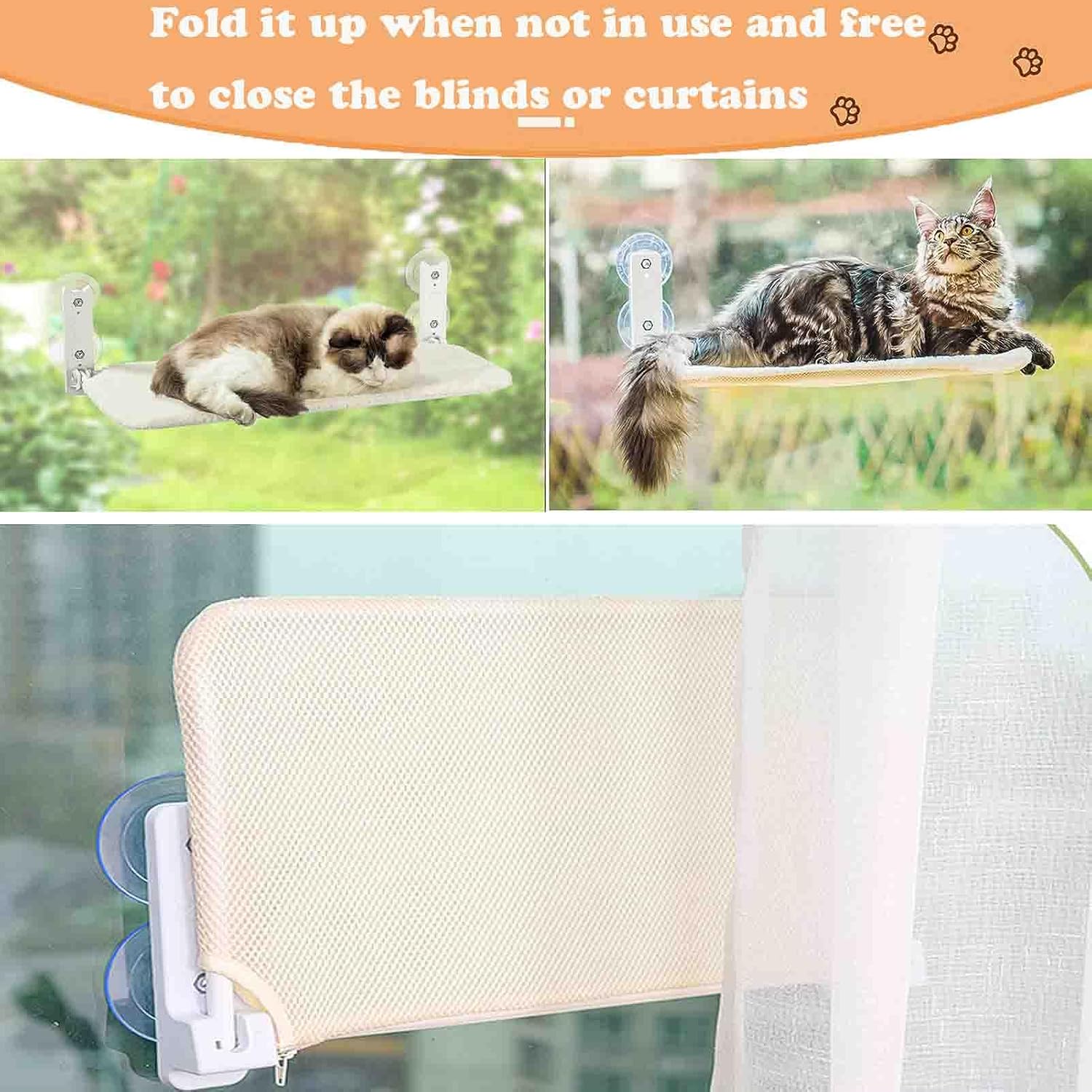Cat Window Perch Cat Hammock,Foldable Cat Window Hammock with 4 Strong Suction - Image 2