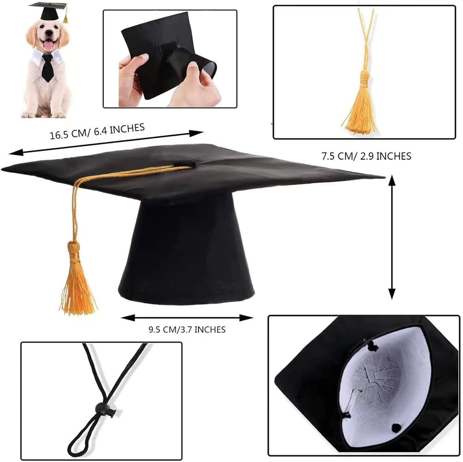 Pet Graduation Hat Dog Cat Pet Costumes Pet Doctor Cap with Yellow Tassel - Image 6