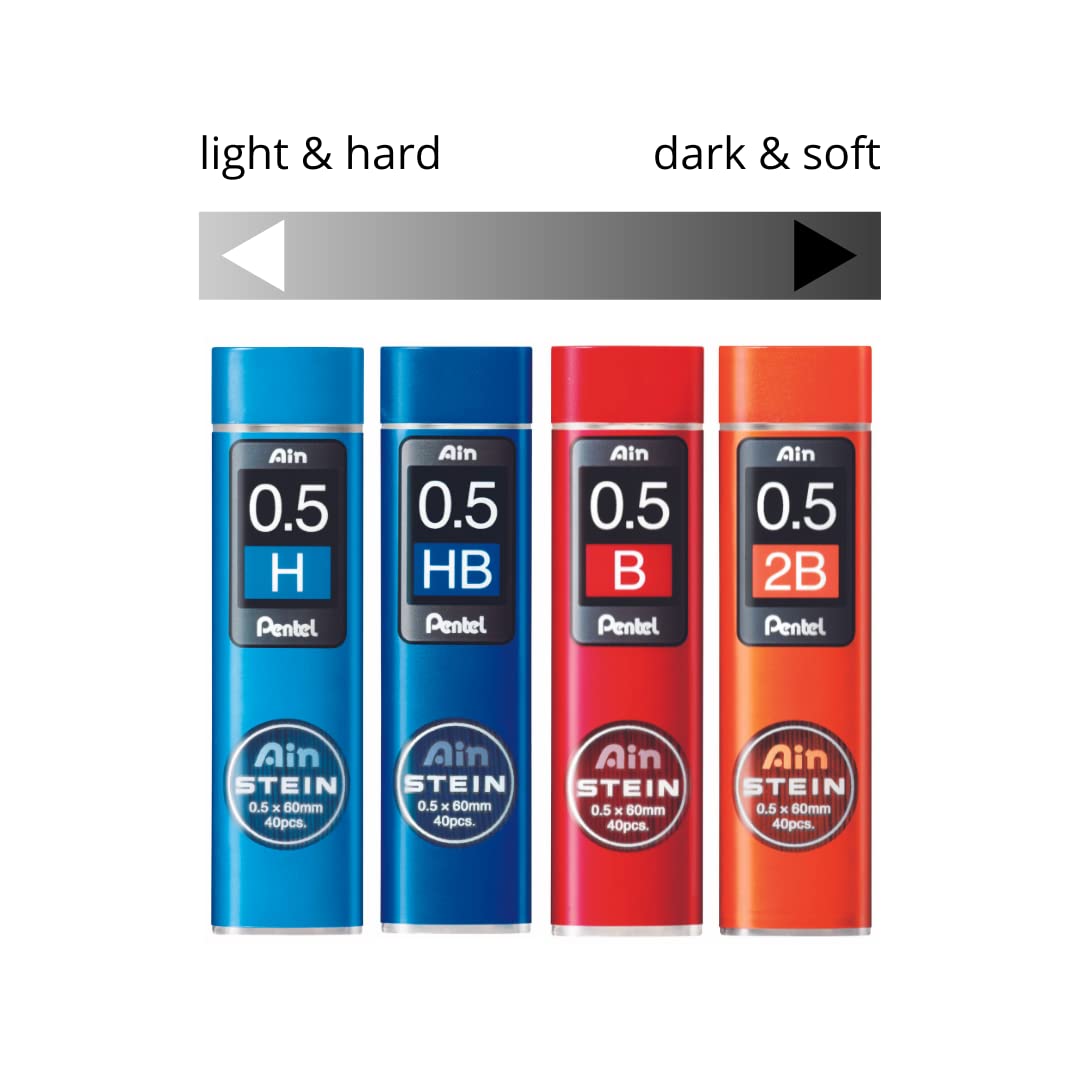 Pentel Ain Stein Lead Refills 0.5mm Assorted Grades HB H B 2B, 4 Tubes of 40 - Image 2