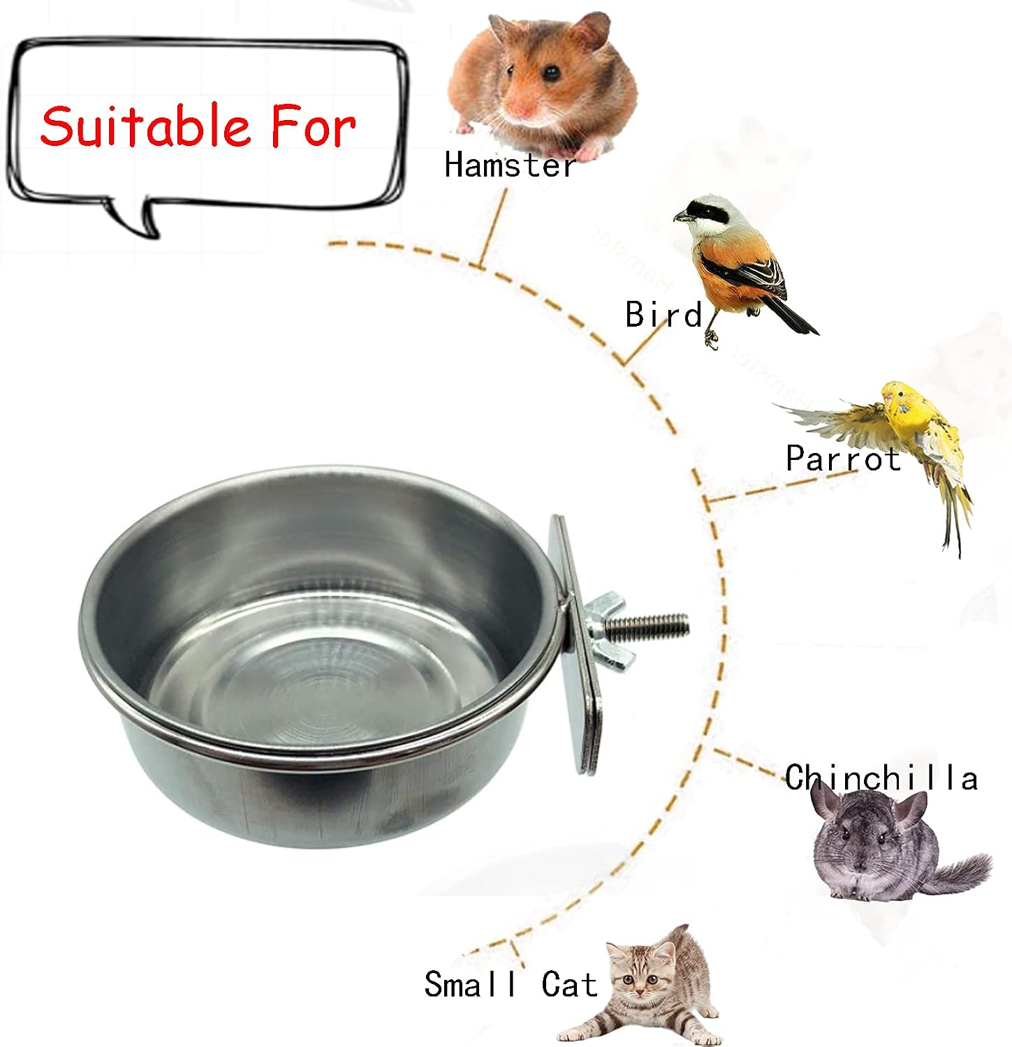 2 Pack Bird Feeding Dish Cups, Parrot Food Bowl Clamp Holder - Stainless Steel - Image 6