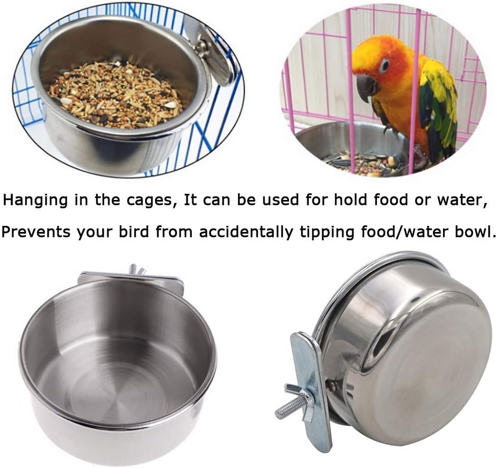 2 Pack Bird Feeding Dish Cups, Parrot Food Bowl Clamp Holder - Stainless Steel - Image 4