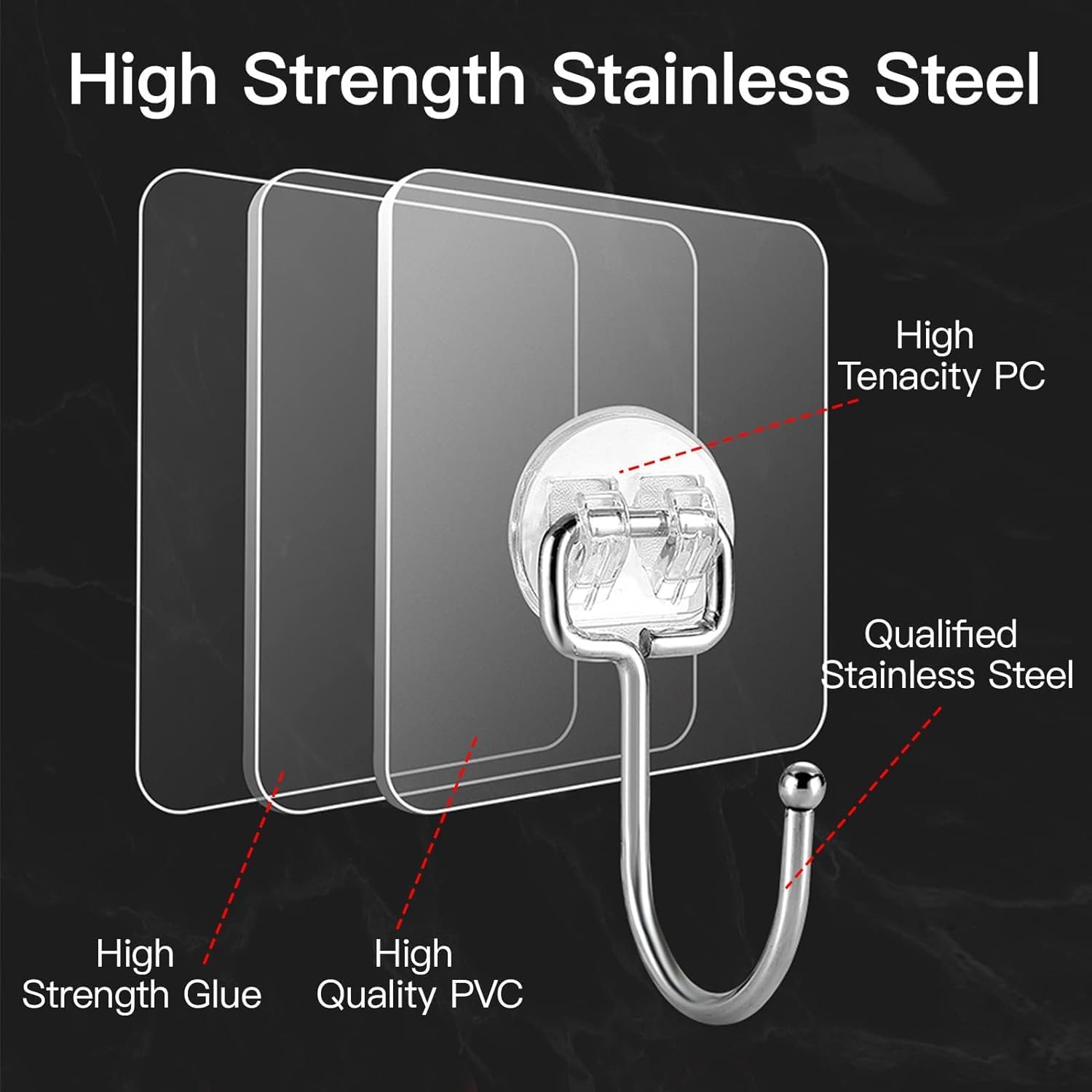 20 Pack Adhesive Utility Hooks, Wall Hooks for Hanging 44lb(Max), Heavy Duty - Image 3