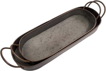 2 Pcs Metal Galvanized Tray Rustic Metal Decor Shabby Chic Farmhouse Tray