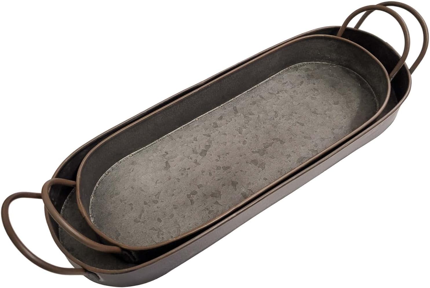 2 Pcs Metal Galvanized Tray Rustic Metal Decor Shabby Chic Farmhouse Tray