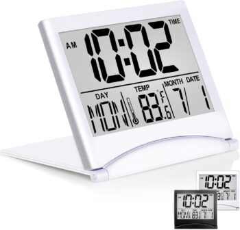 Digital Travel Alarm Clock - Foldable Calendar & Temperature & Timer LCD Clock