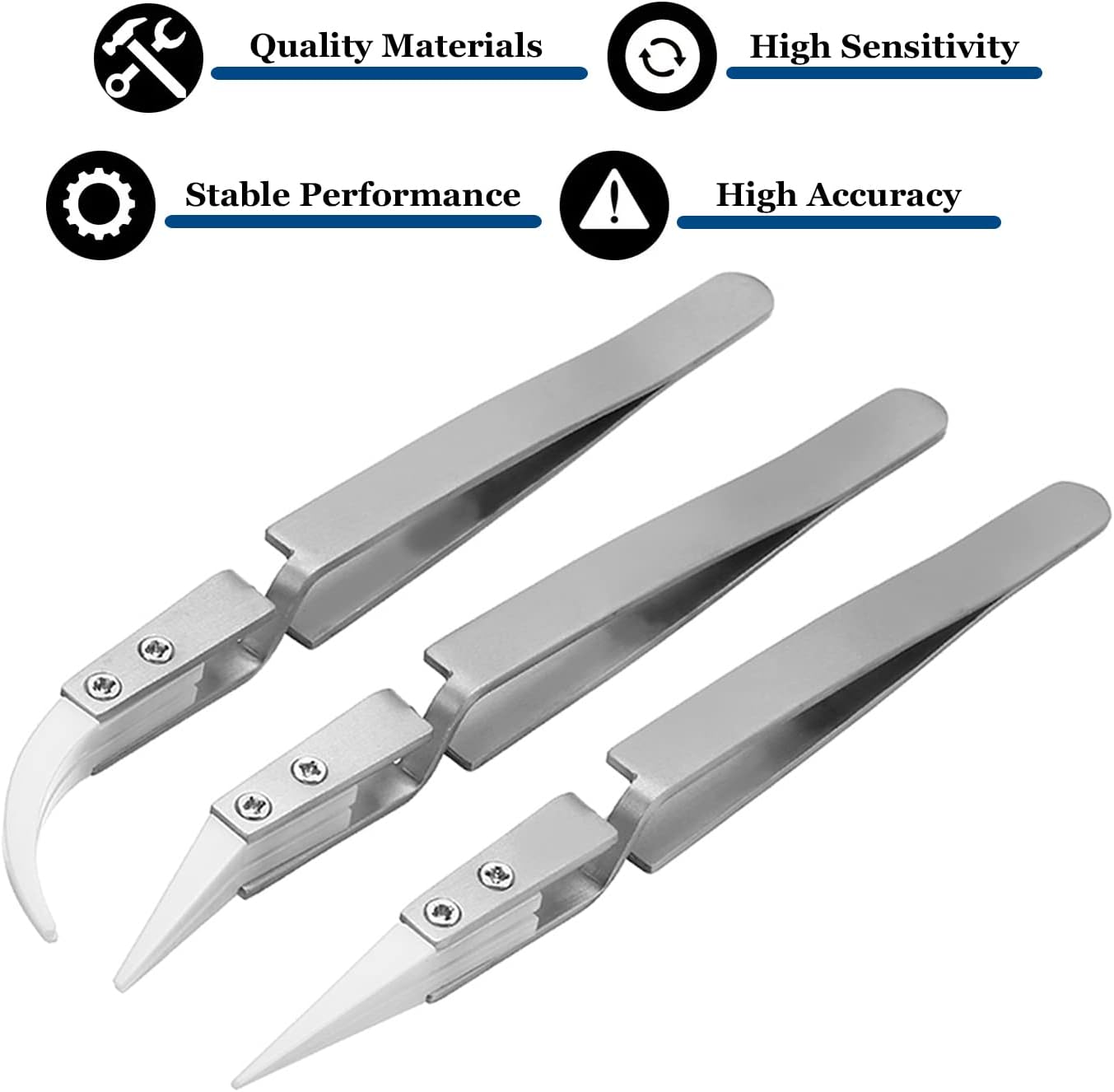 3 Pcs Precision Reverse Ceramic Tweezer Set Heat Resistant Non-Conductive - Image 2
