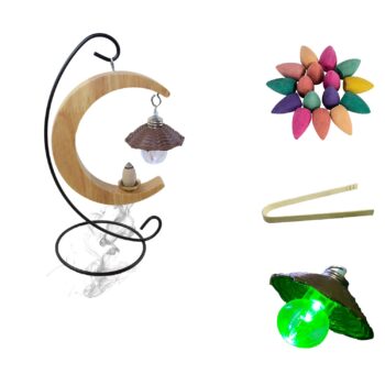 Solid Wood Moon Shape Hanging Backflow Incense Burner Waterfall Incense Holder