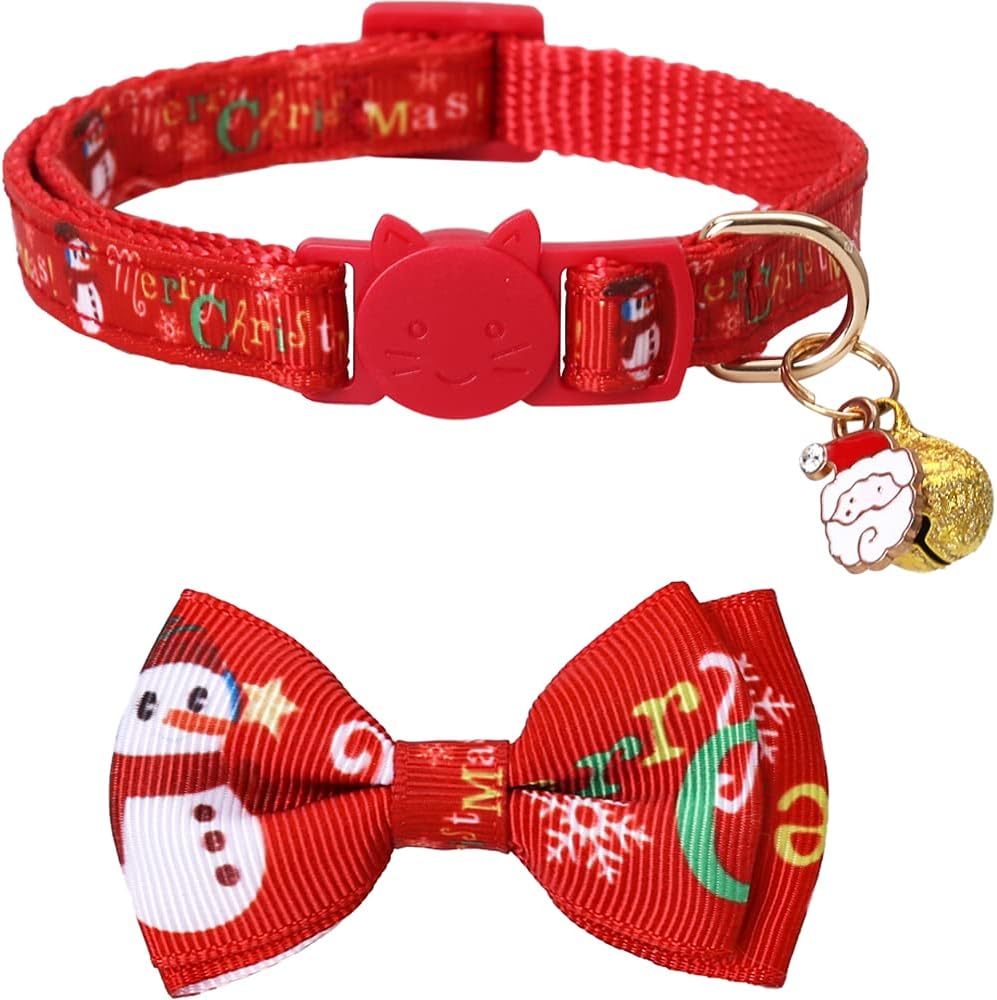 Christmas Cat Collar Breakaway with Bow Tie and Bell for Kitty Adjustable Safety - Image 2