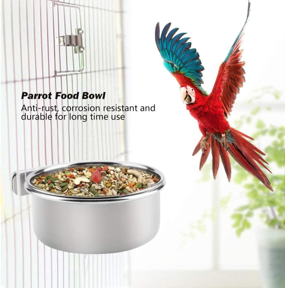 2 Pack Bird Feeding Dish Cups, Parrot Food Bowl Clamp Holder - Stainless Steel - Image 8