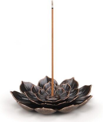 Incense Burner - Lotus Stick Incense Holder 5 Incese Holes with Detachable Ash