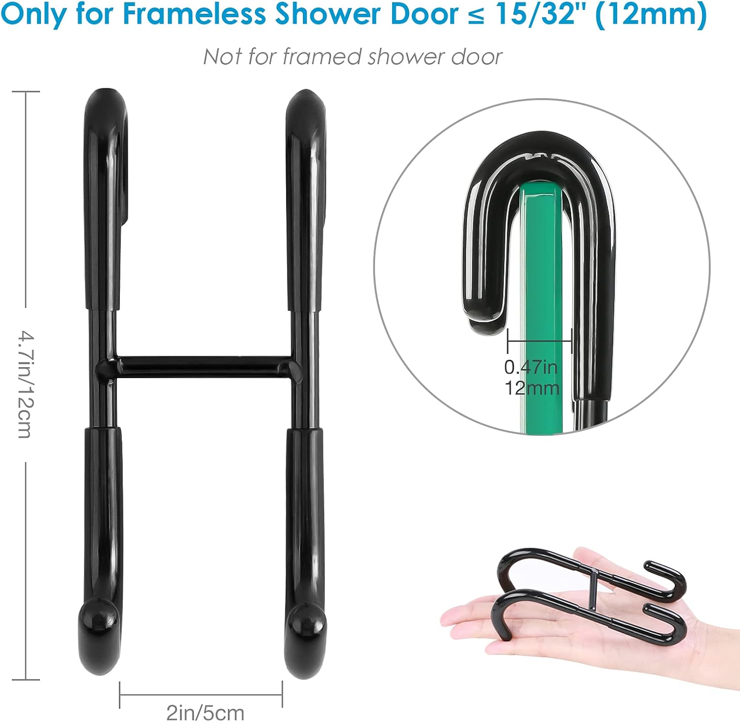 Shower Door Hooks (3-Pack), Over Door Hooks for Bathroom Frameless Glass Shower - Image 3