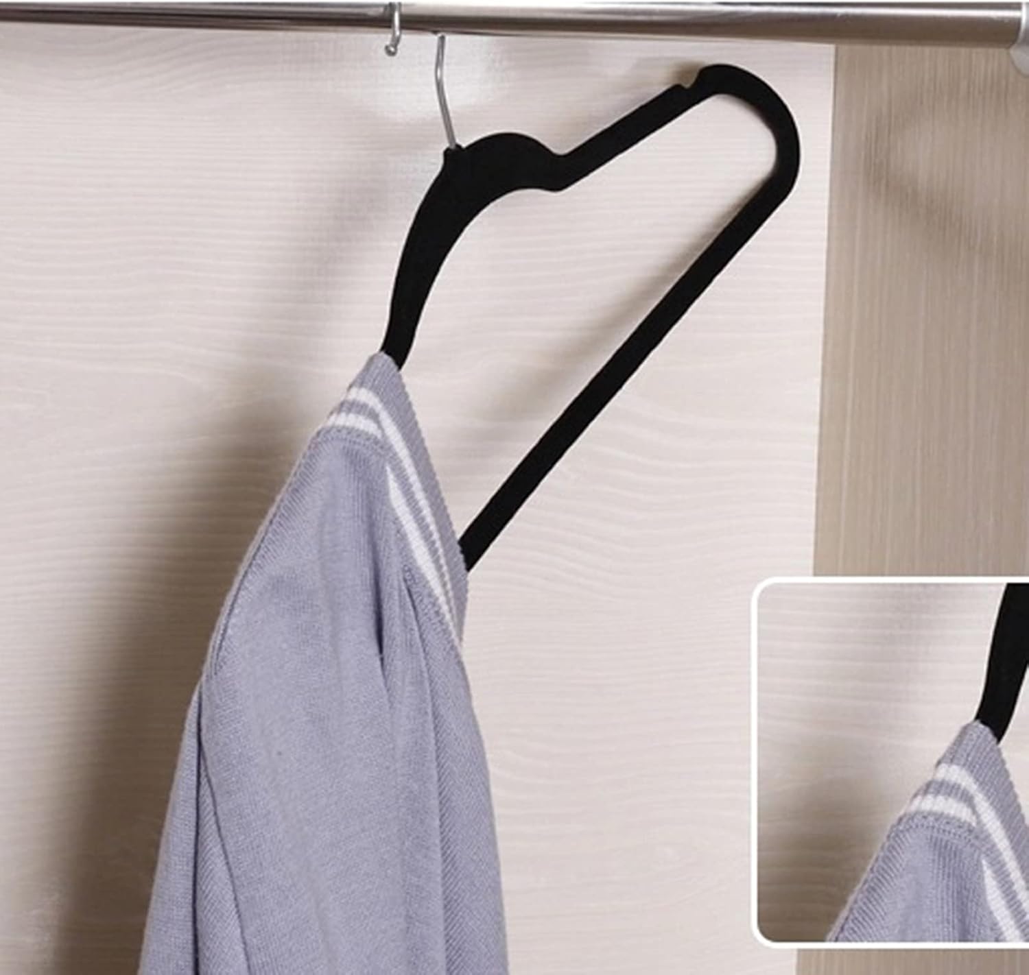 Coat Hangers Velvet 100-Pack Black with Silver Hooks, Non-Slip Hanger - Image 7