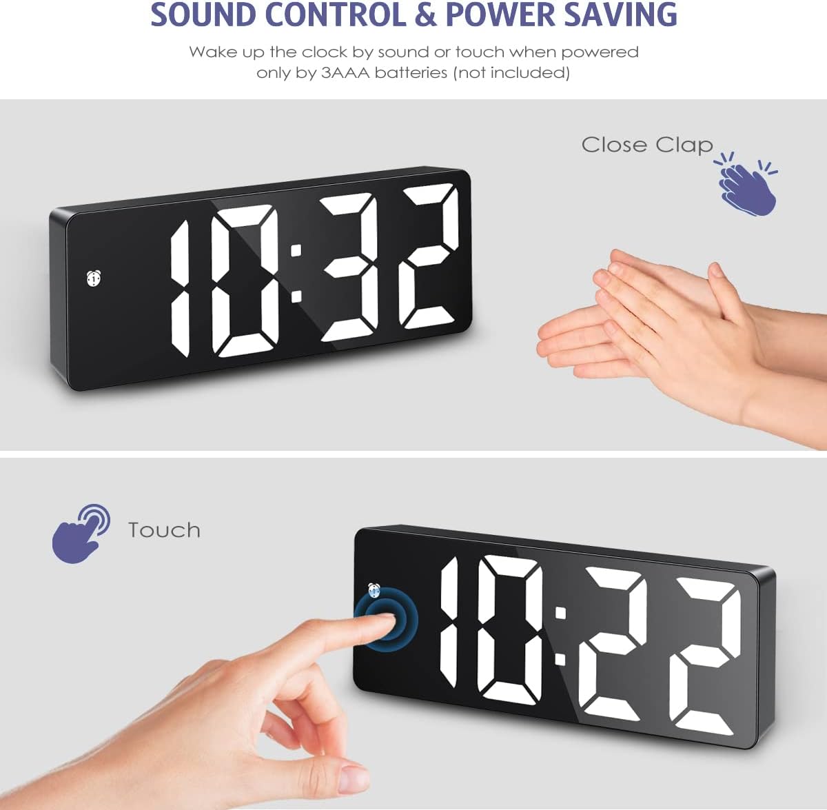 Digital Alarm Clock, Bedside Alarm Clock with Large LED Display, Non Ticking - Image 6