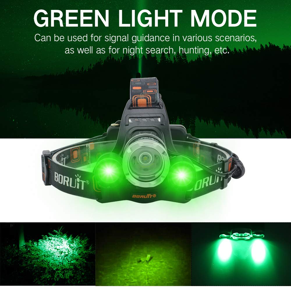 Upgrade Rechargeable Headlamp, 3 Modes 5000 Lumen White Green LED Head Lights - Image 7