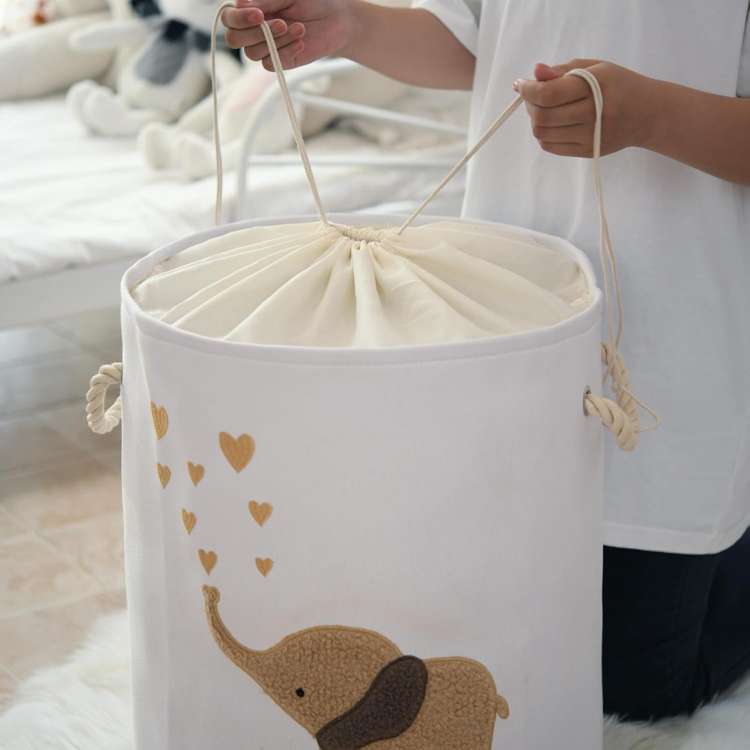 Baby Laundry Basket Laundry Hamper, Canvas 58L XL Baby Clothes Basket - Image 7