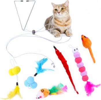 6 Pcs Hanging Door Cat Toys Kitten Teaser Feather, Kitten Toys, Retractable Cat