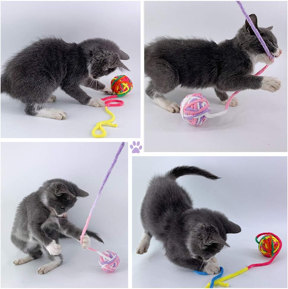 Cat Toy Balls - 5 PCS Colorful Yarn Cat Balls Built-in Bell Cat Toys Interactive - Image 3