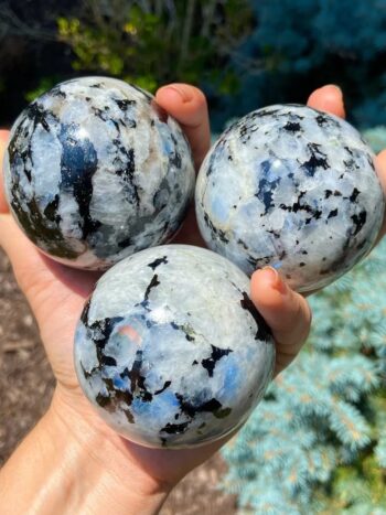 Large Flashy Rainbow Moonstone Sphere Gem Ball Crystal Carved Crystal Ball