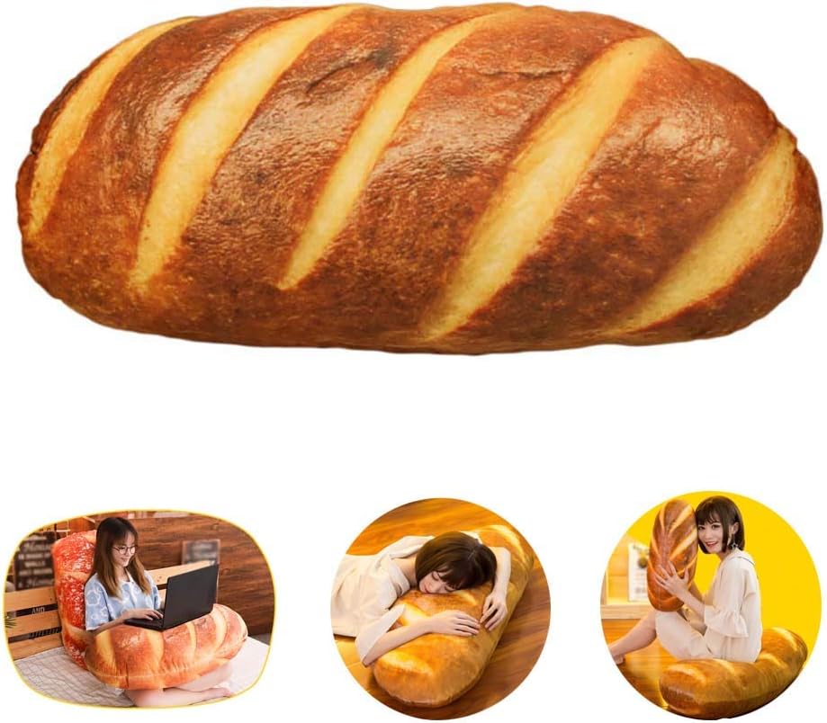 3D Simulation Bread Pillow, Plush Stuffed Food Lumbar Back Cushion,Soft 3D